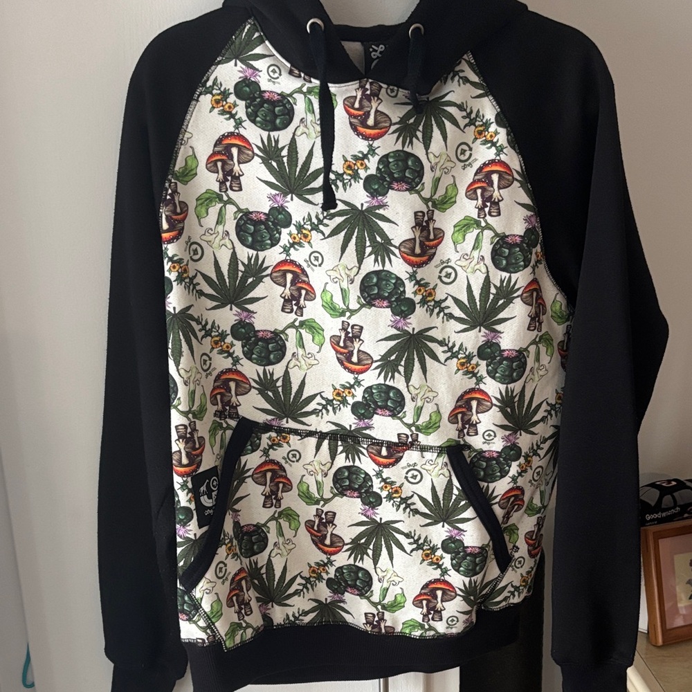 LRG Black and White Graphic Hoodie with Green Accents